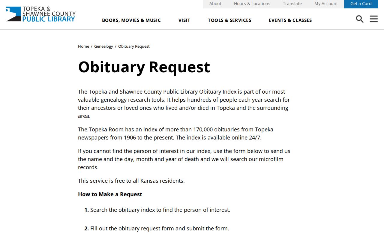 Topeka city directory obituary follow-up request