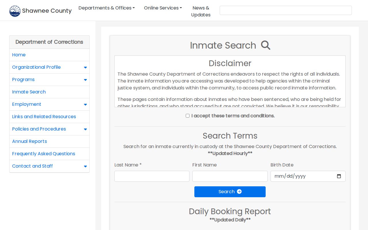 Topeka residents directory Shawnee County custody search