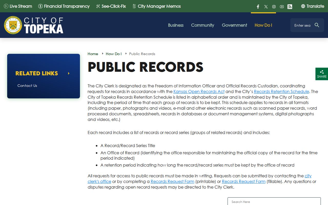 Topeka residents directory city public records routes
