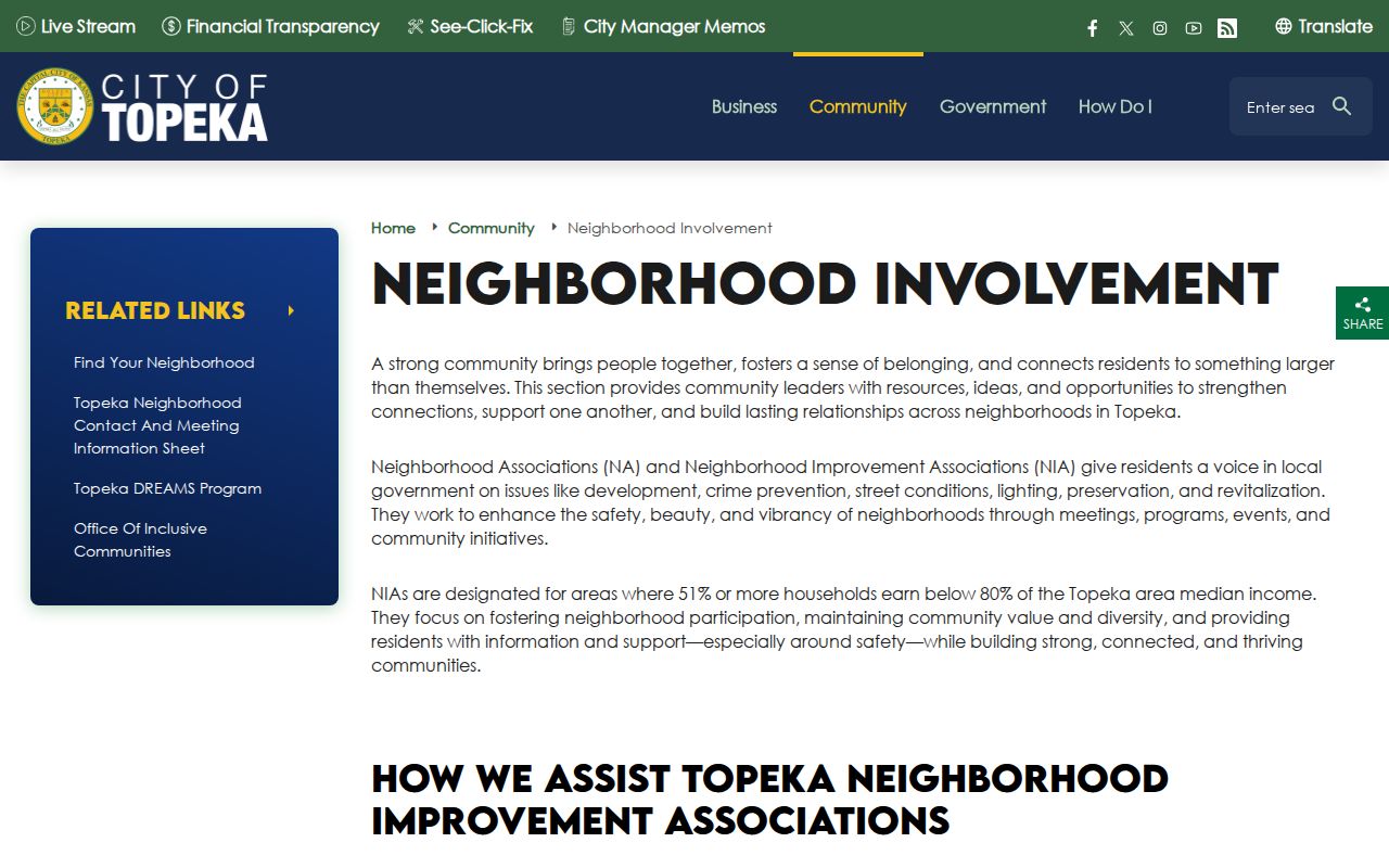 Topeka neighbors neighborhood involvement program